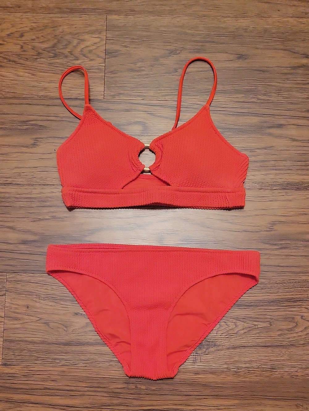aerie Red Ring-Front Textured Bikini Set